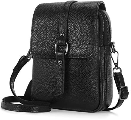 HAWEE Mode Damen Handytasche mit Riemen Echtes Leder Crossbody Handy Umhängetasche Leicht Damen Schultertasche Handy mit Zwei Reißverschlüssen für Damen, Mädchen