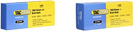 TACWISE 0394 Stauchkopfnägel Brad Typ 18G / 15 mm, verzinkt, Silber & 0396 Stauchkopfnägel Brad Typ 18G / 25 mm, verzinkt, Silberfarbig, 5000 Stück