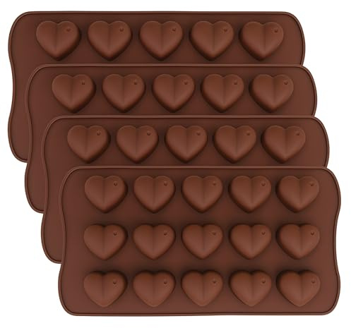 Onlineforu Heart Shape Chocolate Mould – 15-Cavity Silicone Moulds Set of 4 PCS for Valentine Day Heart Chocolate, Gummy, Candy Making – Reusable Non-Stick Moulds