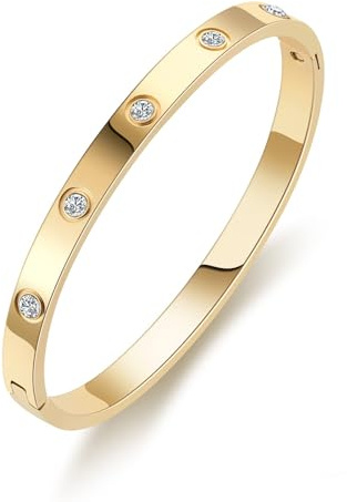 RUIQUAN 18K guldpläterad kärlek vänskapsarmband kristall armband manschett bästa gåvor för mors dag alla hjärtans dag bröllop par och födelsedagar, 16, Rostfritt stål, Cubic Zirconia