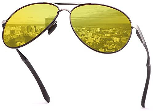 MIRYEA Occhiali per la Visione Notturna per Uomo Donna Occhiali da Guida Sicuri Notturni con Cerniera a Molla Antiriflesso Polarizzati Al-Mg Montatura in Metallo Protezione UV400 Occhiali da Sole