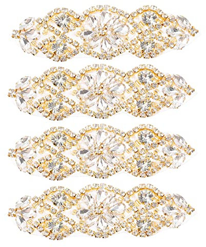 MILISTEN 4 Stück Strass-Applikationen Kristall Strass Applikationen Patches Hochzeit Gürtel DIY Schärpe Applikation Nähen Kleid Dekoration für Hochzeit Kopfschmuck Dekoration (Golden)