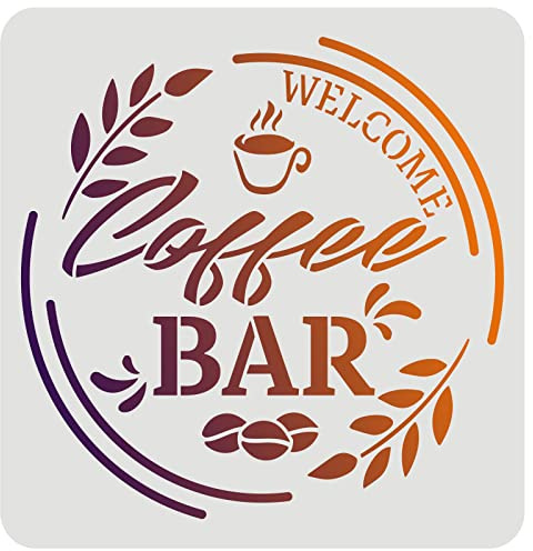 FINGERINSPIRE Kaffee-Bar-Schablone 30 x 30 cm Wiederverwendbare Zitat-Schablonen aus Kunststoff für Schilder, Café-Schablonen zum Malen auf Möbeln, Wänden, Stoffen, Papier