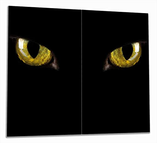 Wallario Herdabdeckplatte/Spritzschutz aus Glas, 2-teilig, 60x52cm, für Ceran- und Induktionsherde, Gelbe Katzenaugen bei Nacht