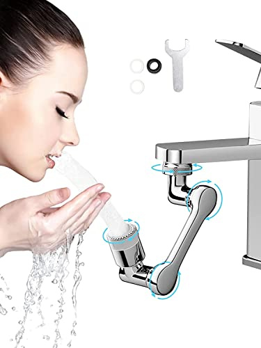 Rubinetto Rotante 1080 Gradi, Prolunga Rubinetto Bagno Areatore Rompigetto con Filtro Antispruzzo, Snodo per Estensione Rubinetto Lavandino Cucina in Plastica Cromato, 2 Modalità Acqua Regolabile
