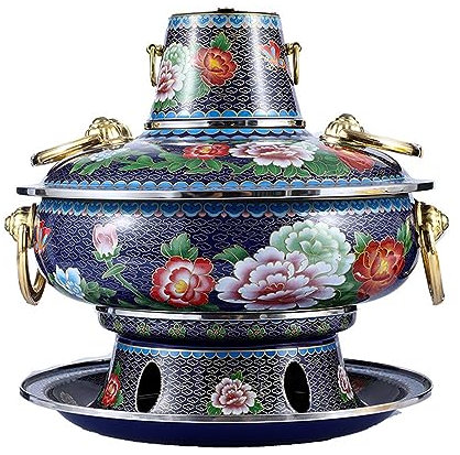 VIDECOR Chinesischer Hot Pot, Einzelner Kleiner Kupfertopf, Kommerzieller Alkohol-Hot Pot, Mahlzeit Teilender Emaille-Kupfertopf, Wanjia Hot Pot, Mongolischer Hot Pot, 33 cm,D-clearsoup