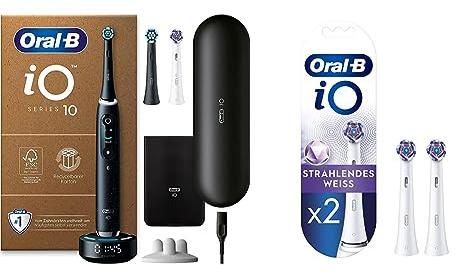 Oral-B iO Series 10 Plus Edition Elektrische Zahnbürste/Electric Toothbrush & iO Strahlendes Weiss Aufsteckbürsten für elektrische Zahnbürste, 2 Stück