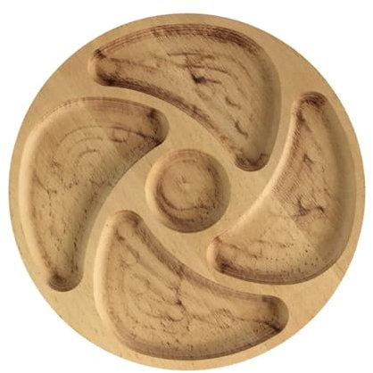 4BIG.fun Piatto da portata Ø 28 cm, in legno naturale con 5 scomparti, piatto da portata, antipasti, formaggi e snack, tagliere in legno per carne e formaggio, piatto per formaggi