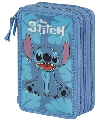 Disney Unisex Kinder 06663 Gefülltes Dreifach-Federmäppchen Sit, Blau, Einheitsgröße
