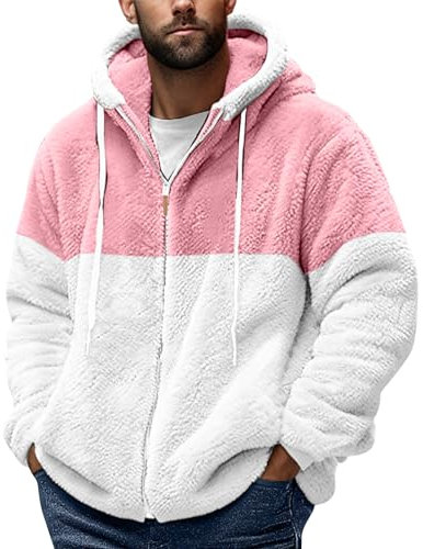 DHYUEN Winterjacke Outdoor Teddy Fleecejacke Herren Lang Fleecejacke Warme Winterjacken Casual Winter Jacket Men Slim Fit Jacke Herren Ãœbergangsjackeherren Jacke Ãœbergangsjacke(Rosa,L)