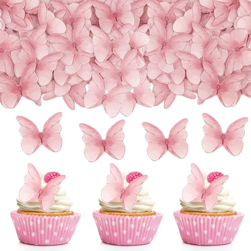 Tortendeko Essbar Schmetterlinge für Torte,48 Stk Essbare Tortendeko Schmetterling,Schmetterlinge Deko Torte Rosa,Esspapier Tortendekos Hochzeit,Schmetterling Kuchen Deko Geburtstag,Muffin Deko Essbar
