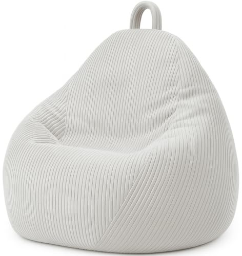 bananair - Puff Salón de Pana - Suave y Cómodo, con Relleno Incluído - Funda Lavable - Puff Pera Práctico y Fácil de Transportar - Bean Bag Versátil, Puff Gamer, Niños (120 x 100 cm, Gris Claro)