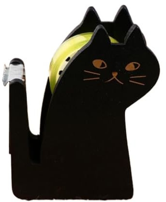 GPMZZMIX Klebebandschneider, Klebebandabroller, Bürobedarf, Holzbandabroller, niedliche Katze, Rollenbandschneider, Dichtungsbandhalter, manuelles Verpackungswerkzeug (Color : Black)