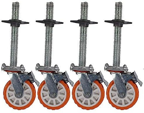 Set mit 4 Gerüsträdern, 6-Zoll-Hochleistungsgerüstrollen mit Gewindeschaft und Feststellbremsen, Industrie-Lenkrollen aus PU, Werkbank-Lenkrolle, Tragfähigkeit 2310 lbs