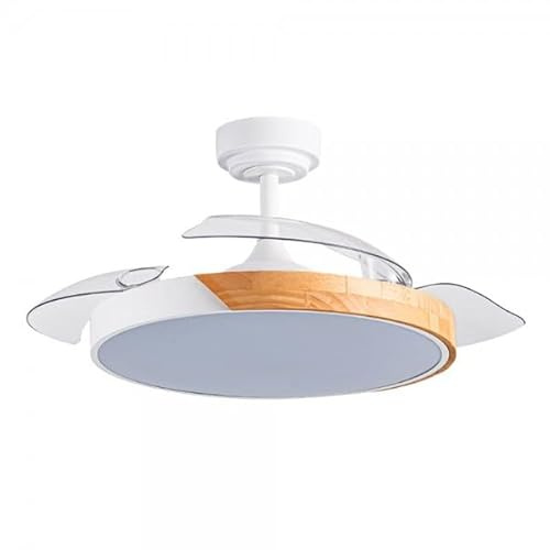 Bilake Ventilador de techo taoro blanco madera motor DC aspas retractiles 2 tamaños| Lampara ventilador de techo con luz regulable