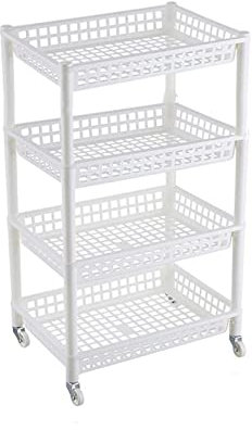 CLLBANT Regaleinheiten 4-lagiges Lagerregal für Küche und Bad mit Rädern, Abnehmbarer Trolley, Rollwagen, Kunststoff-Bodenregal für Lagerung, Küche, Büro, Speisekammer