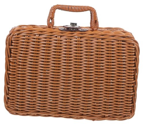 MERRYHAPY Caja De Almacenaje Retro Imitación Rattan Gran Capacidad Diseño Portátil y Decorativo para Picnic y Organización del Hogar