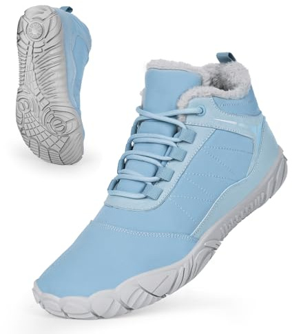Barfota vandringskängor för vintern, snöstövlar för kvinnor, vinter- och utomhusbruk, vattentäta varma pälsfodrade stövlar bekväma halkfria slip-on korta stövlar unisex vandringsskor, Xh03 Ljusblå, 38