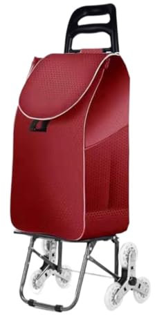 Chariot de Courses, Chariot De Courses Pliable À 6 Roues pour Monter Les Escaliers, Chariot De Supermarché Portable pour Personnes Âgées Sac d’achats avec roulettes(Rot)