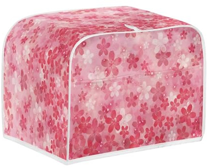 Micoklinlin Pink Floral Design Toaster Cover, Feminine Whimsical Novelty, Side Pocket, Hanging Loop Durable Material, 2 Slice, Bread, 6 Settings, 1 Program, Kitchen Appliance Accessory