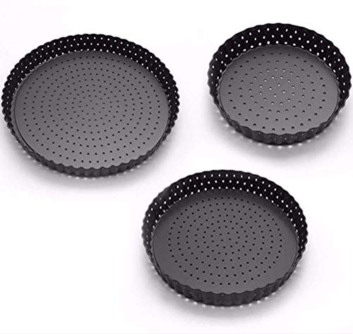 Juego de moldes antiadherentes para tartas con base suelta acanalada para flan y tartas en 3 tamaños, bandeja para hornear quiche para pasteles de queso cremoso, pasteles de chocolate, magdalenas, 3