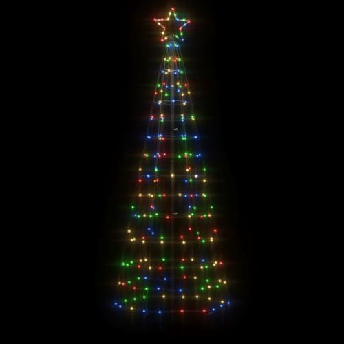 Tidyard LED Weihnachtsbaum mit Erdspießen Kegelform Tannenbaum Lichterbaum Weihnachtsdeko Stern Beleuchtung Außen Beleuchtet Lichterkette Kegelform 220 LEDs Mehrfarbig 180 cm