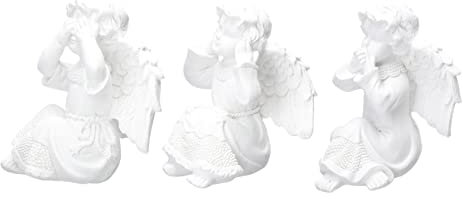 IMIKEYA Set 3pezzi Statuette Angeli in Gesso Bianco Stile Retrò Leggero per Decorazione Casa e Scrivania, Soprammobili Stabili e Portatili per Ambienti Interni