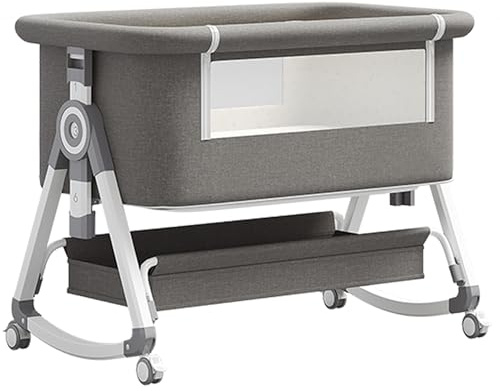 YAZOCO 3 in 1 Babybett Beistellbett, Höhenverstellug und Einstellung der Neigung der Matratze, 4 Räder mit Bremse (Grau)