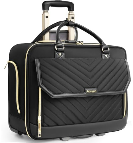 Arcoyard Rollende Laptoptasche für Damen, Roll-Aktentasche für Frauen für die Arbeit, 43,2 cm (17 Zoll) Computertasche mit Rollen, modische Laptoptasche mit Rollen für Arbeit, Business