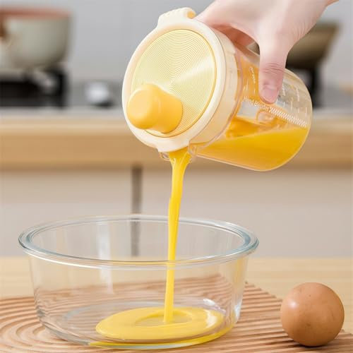 Eggbeater Salad Sauce Mixer, Hand Mixer Drain Cup With Scale Kitchen Baking Tool, 15X9.5x9.5cm, For Baking Cake Cream Food Beater(Yellow)