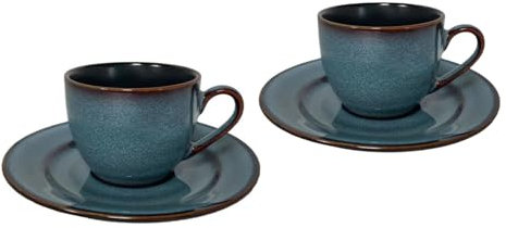 SWEDOU Espresso Coffee Cups and Saucers Sets of 2 Porcelain Coffee Cups Saucers 3oz Starry Glazed Coffee Mugs with Handle for Latte, Cafe Mocha & Tea Las Palmitas Collection