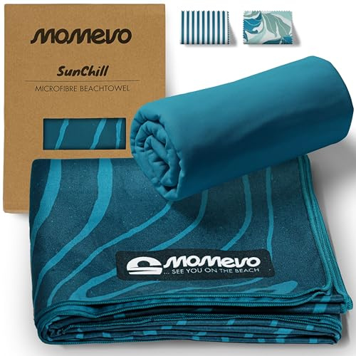 Momevo SunChill – Toalla de microfibra – Toalla deportiva compacta, toalla de viaje, toalla de playa, secado rápido y ligera para playa, deporte, fitness, sauna (OceanDrift)