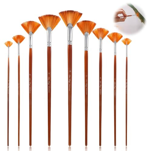 JIYIN 9 Stück Fächerpinsel, Nylon Fächer Pinsel Acrylpinsel Künstlerpinsel Set Malen Pinsel für Acrylmalerei Aquarellmalerei Ölmalerei Gouachemalerei