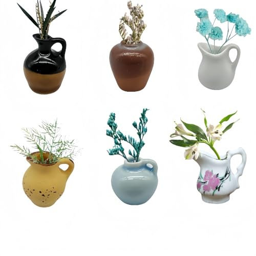 6Pcs Mini Ceramic Vase Fridge Magnets Cute Plants Decor Accessories DIY Refrigerator Magnets Strong Decorative for Kitchen Decor (A)
