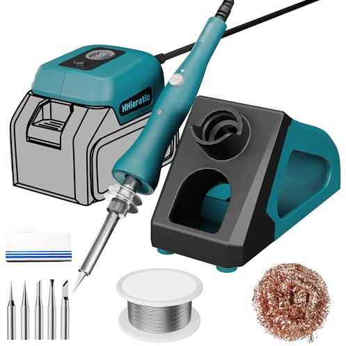 Cordless Soldering Iron Kit for Makita 18v Battery,Portable 60W Soldering Iron Station Kit with Electric Charge Display with 5pcs Tips,Solders Wire and Rosin,for DIY,Repair(Battery Not Included)