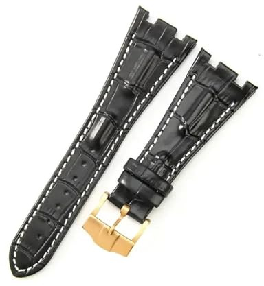 AZSHIW Bracelet de montre en cuir compatible avec Audemars Piguet Royal Oak AP26470 15703, souple, confortable, étanche, résistant à la transpiration, boucle déployante 28 mm(Black white-GD-K13)