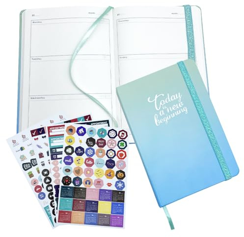 MUWINC Wochenplaner A5 Mit Farbverlauf & Sticker-Set, Flexibler Planer Undatiert, To Do Planer, Für Beruf Und Freizeit(Blau-Grüner Farbverlauf)