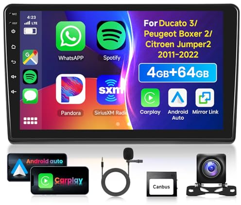 4G/64G VECHTEL 9 tum Bilradio Bluetooth för Ducato 3/Peugeot Boxer 2/Citroen Jumper2 2011-2022, Android 15, Carplay Android Auto, DSP, EQ, WiFi GPS, Mirrorlink, RDS/FM Radio 2 Din con AHD backkamera