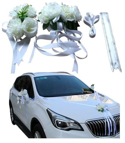 Bilsmycken bröllop motorhuv blommor dekoration bröllop bil smycken set vit