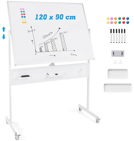COSTWAY Doppelseitiges mobiles Whiteboard, 120 x 90 cm, Trocken abwischbares magnetisches Whiteboard mit Stecktafel, Rollen und Ständer, inkl. Zubehör für Büro, Zuhause, Weiß