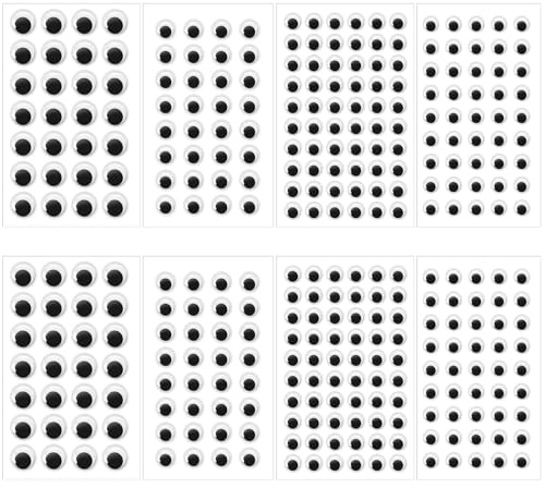 Ymapinc 8 Sheets Googly Eyes Self Adhesive Stickers - 8mm 10mm 12mm 15mm Eye Stickers for Handmade Crafts Making DIY, Assorted Small Googly Eyes Sizes Easy Peel & Stick Eyeballs - 330pcs