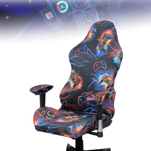 Tedkoo Funda para Silla Gaming con Estampado de Gamepad, elástica, de poliéster, con reposabrazos(Gamepad E)