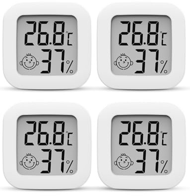 Mini Termómetro Higrómetro Digital Termohigrómetro de Interior Medidor de Temperatura y Humedad para invernadero jardín bodega oficina en casa - 4 piezas