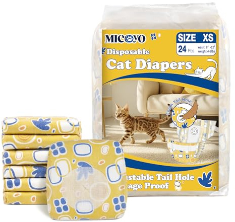MICOOYO katzenwindel für Katzen,Super Saugfähige Katzen Windeln mit Verstellbaren Schaumstofflöchern,Einweg-Windelhosen für läufige Hündinnen (XS, 24Stück)