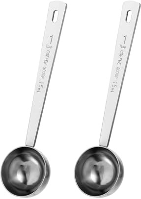 HUVZOR 2 Stück Kaffeelöffel Portionierer 15ml, Wiederverwendbar Langer Messlöffel Edelstahl, Metall Dosierlöffel Pulver Portionslöffel für Kaffee, Losen Tee, Gewürze Zutaten(Silber)