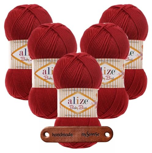ALIZE 5 x 100g Baby Best 106 Crimson Premium Wolle babyweich ohne Fusseln für Babykleidung Decken und Accessoires hautfreundlich pflegeleicht für das ganze Jahr mit mySearose Label