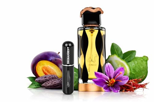 Teriaq Intense Perfume Árabe 100ML Unisex – Larga Duración y Proyección Intensa, Aroma Dulce con Azafrán, Ciruela y Canela + Atomizador Drikanbest 5ML Gratis