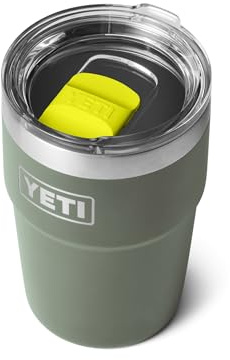 YETI Rambler 16 oz Stackable Tumbler, Vacuum Insulated, Stainless Steel with MagSlider Lid, Camp Green/Firefly Yellow