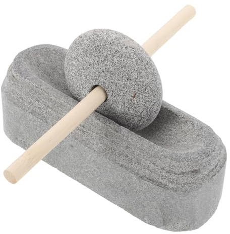 NUOBESTY Mortier et Pilon en Pierre Naturelle 15 Cm, Bol Broyeur Manuel pour Épices et Pilules, Meuleuse à Pierre Silencieuse Polyvalente, Outil Cuisine Traditionnel Chinois pour Usage