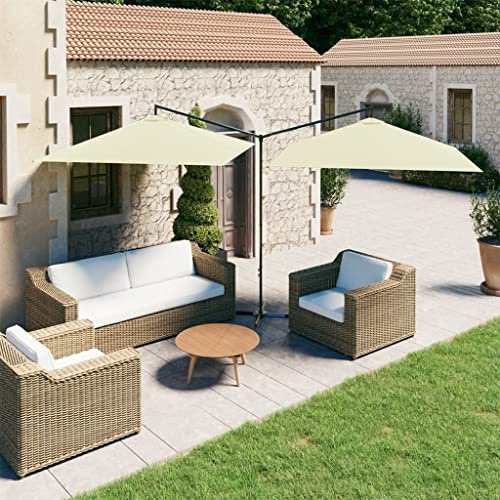 Mokuyary Parasol de Jardin Double avec mât en Acier Sable 600x300 cm, Parasol de Extérieur pour Terrasse, Piscine, Plage, Restaurants, Balcon